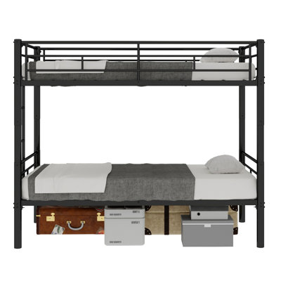 Reinforced Metal Bunk Bed With Iron Art, 90x190cm Mattress, Space Saving For Dormitory & Youth Bedroom