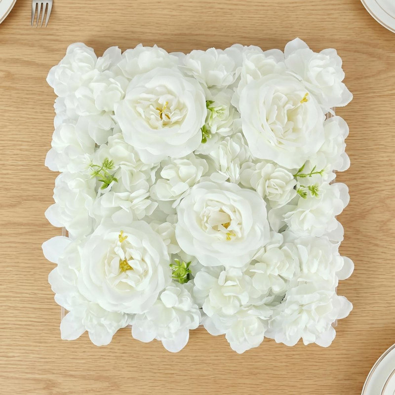 Ensemble de 3 panneaux muraux à fleurs artificielles 15,7 po, Blanc