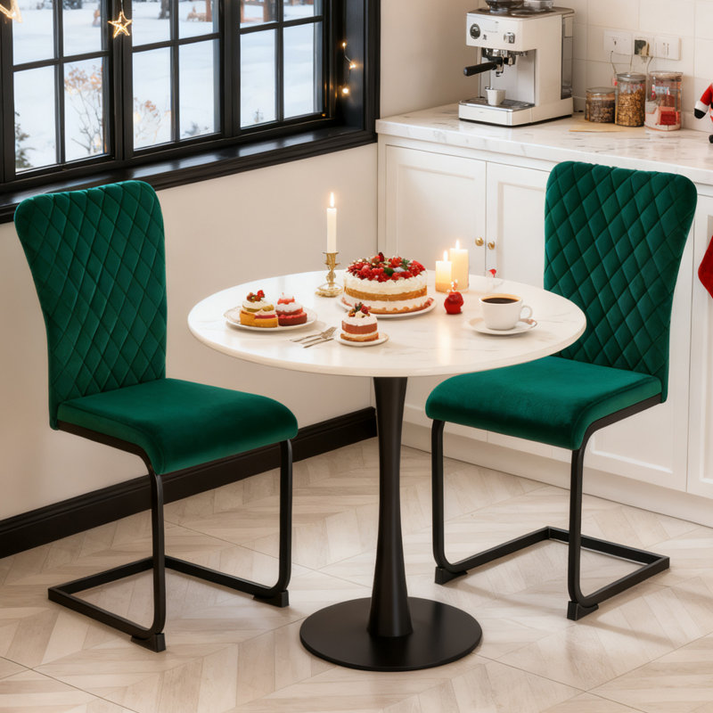 Culain Modern Upholstered Velvet Armless Dining Chair, 2, Green
