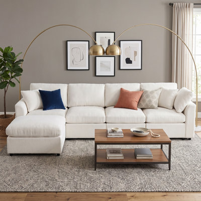 130" Oversized Chenille Modular Sectional Sofa with Reversible Ottoman & Deep Seating, 4-Seater L-Shaped Living Room Sofa Set