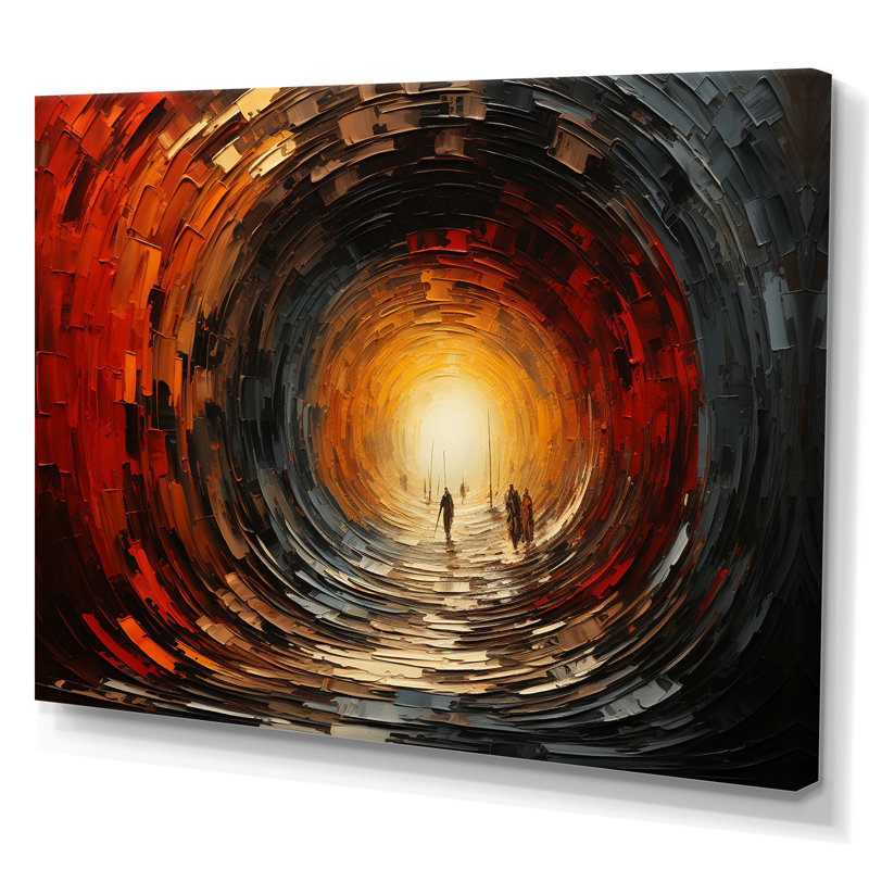 Tunnel abstrait en bois rouge II sur toile, Toile tendue, H 12 po x l 20 po x P 1 po