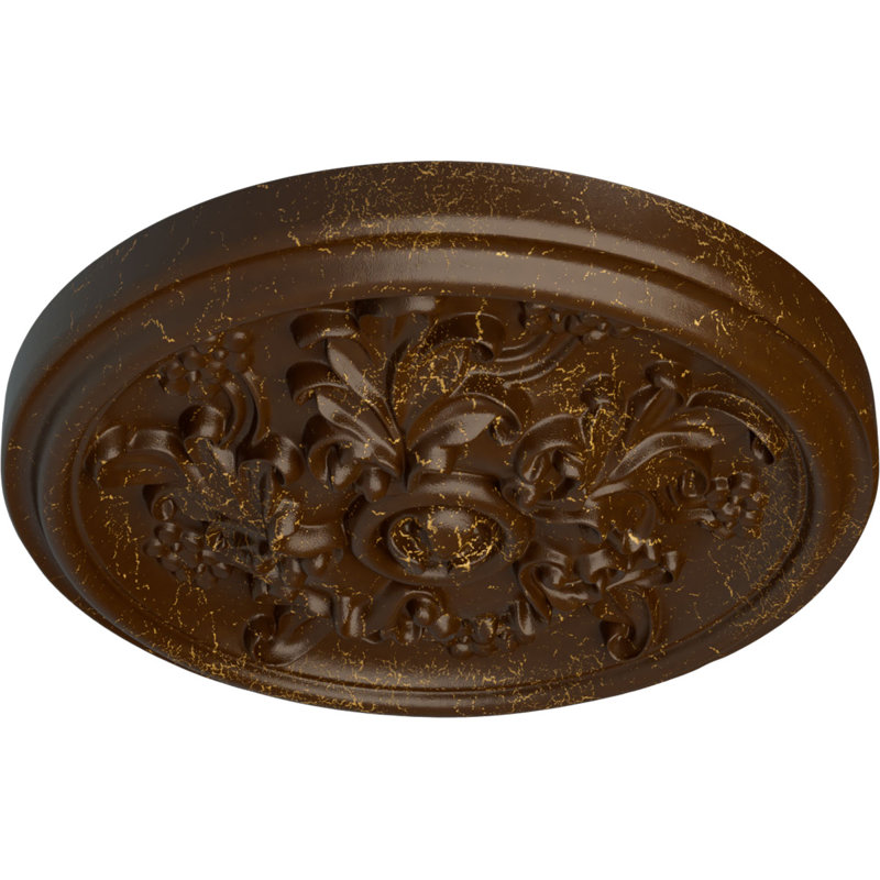Médaillon de plafond Endurathane Katheryn, DO 14 1/2 po x P 2 3/4 po (convient aux auvents jusqu'à 2 1/8 po), fini craquelé de bière racinaire peint à la main