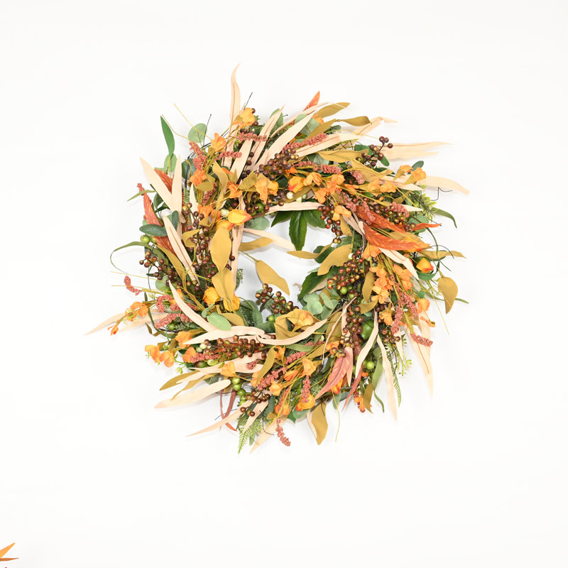 Couronne de fleurs artificielles en grappes de 24 po pour la porte de l'Action de grâce