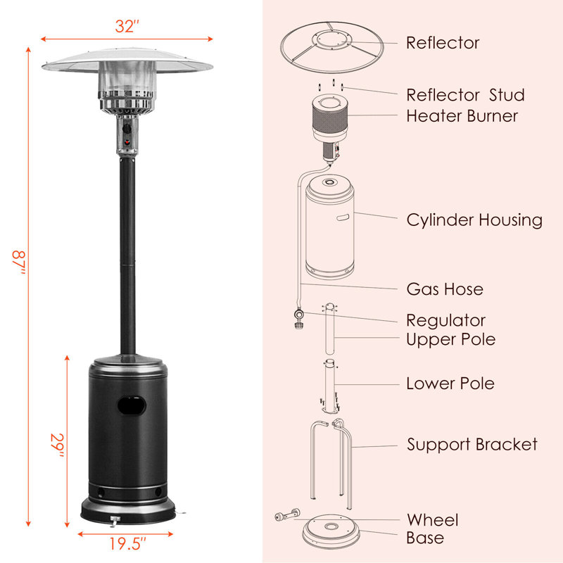 Chauffe-terrasse au propane 48 000 BTU, Noir