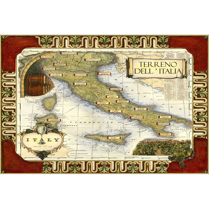 Medium Wine Map I 1 Piece Wrapped Canvas Wall Art, 51cm H x 76cm W x 3.8cm D