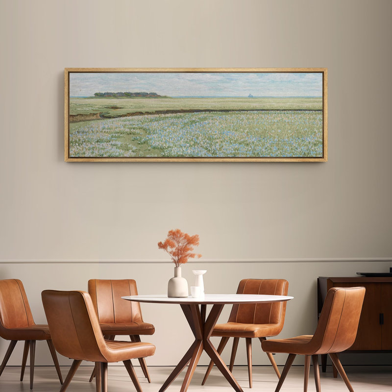 «Rustic Countryside Pastoral Flower Field Landscape Serene Blue Blossoms», reproduction d'art sur toile, H 20 po x l 60 po