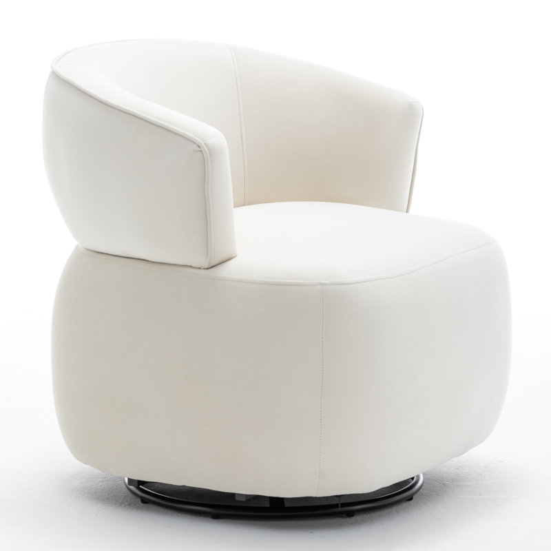 Olevide Swivel Barrel Chair, Beige Velvet