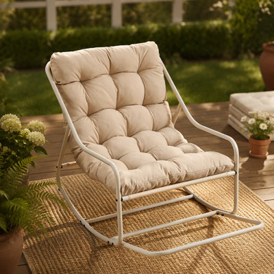 Outdoor Rocking Chair, Comfy Cushion, with Soft Thick Cushion,for Living Room, Bedroom, Reading Room, Beige Frame with Beige Cushion