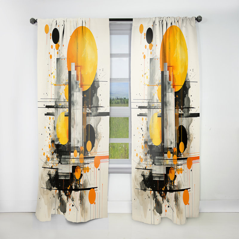 Yellow And Black Radiant Geometry Collage II - Modern Velvet Curtain - Room Darkening - 1 panel, 52" W x 120" L
