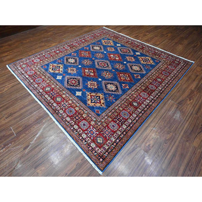 8'x8' Medium Blue Super Kazak Medallions Wool Hand Knotted Oriental Rug 4F7C41A1BA874257A800C6ADF8EB5E61
