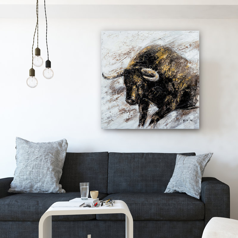 Gold Bull - peinture sur toile tendue, H 30 po x l 30 po