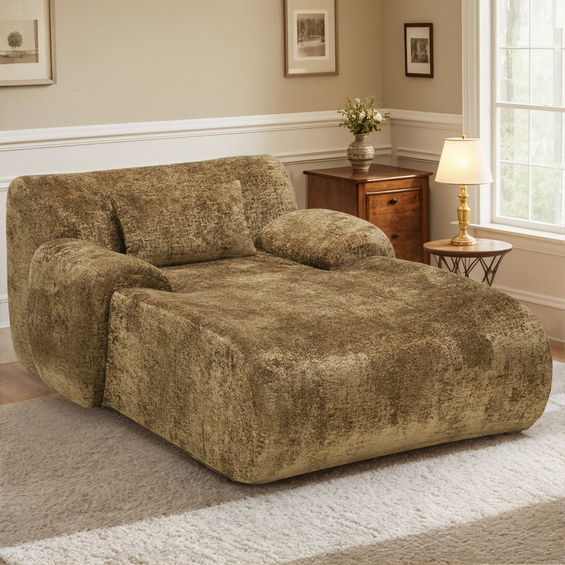 66” Oversized Upholstered Chaise Lounge, Compression Sofa Bed with Lumbar Pillow, Brown