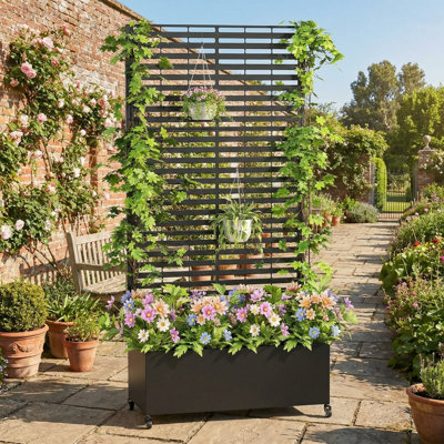 Boîte à fleurs en métal avec treillis et roues Iversen