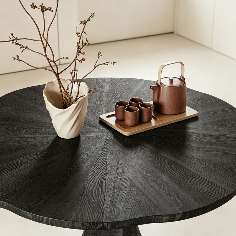 Table ronde en bois de frêne noir, H 29,5 po x l 43,3 po x P 43,3 po