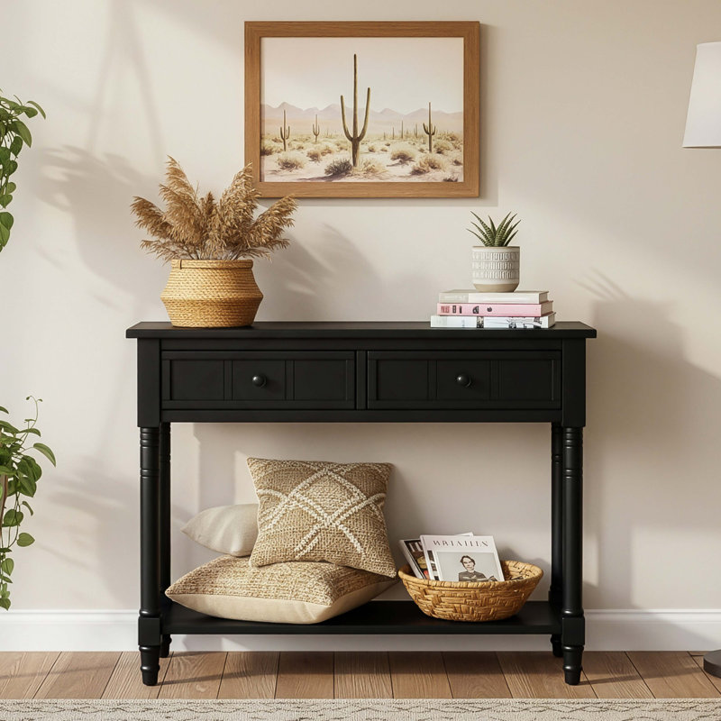 Console Daisy Series avec deux tiroirs et une tablette inférieure (noir), H 30,2 po x l 35,5 po x P 13,75 po, Noir, Noir