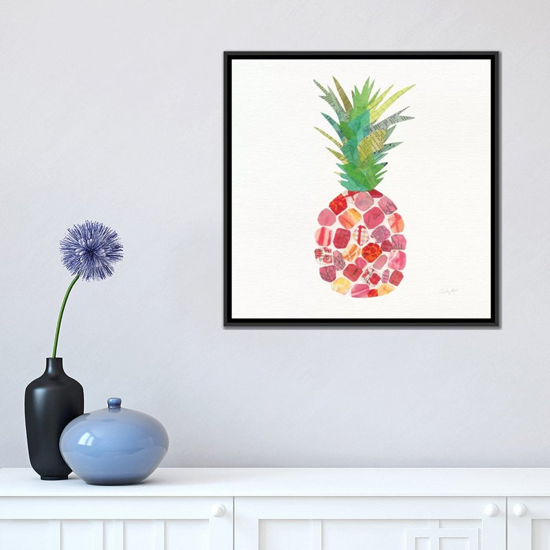 « tropical fun ananas i », impression sur toile, H 18 po x l 18 po x P 1,5 po, Toile avec cadre noir, Pas de tapis