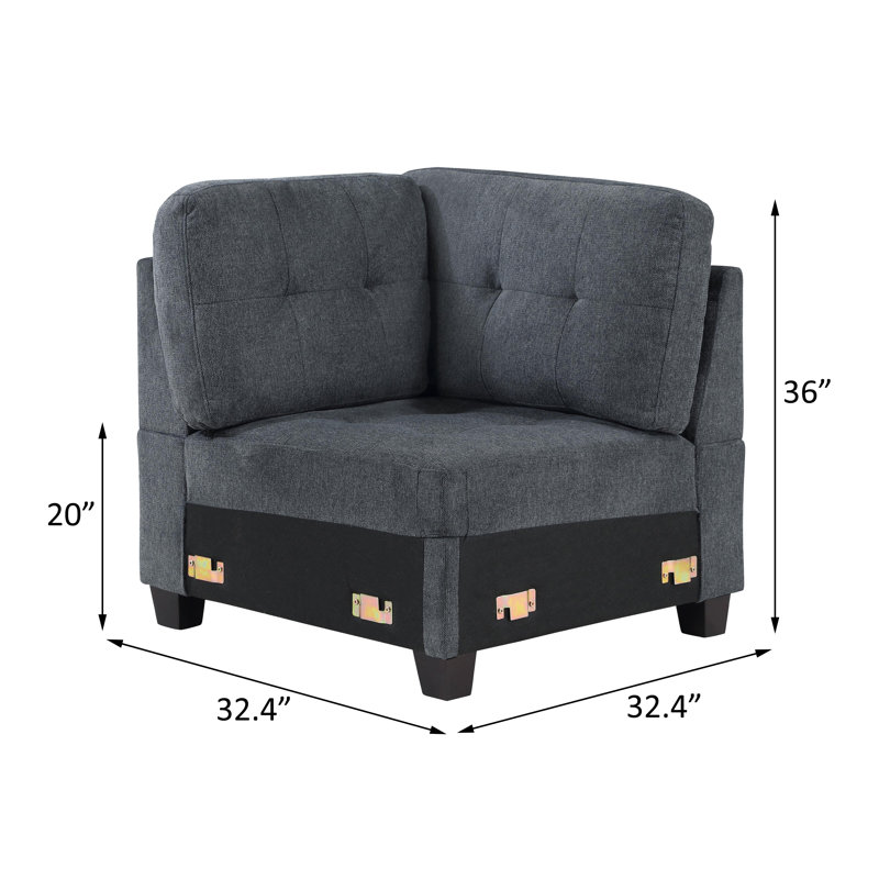 Chaise d'angle rembourrée en acier, Tissu gris
