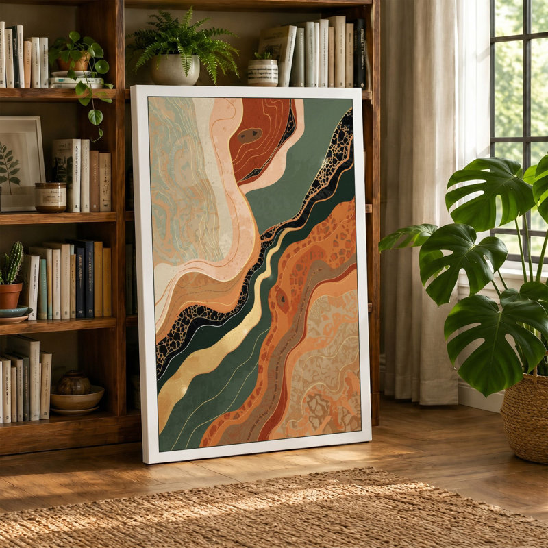 Flowing Earth Forms Abstract - Wrapped Canvas, 24x16 - 61.0 x 40.6 cm, Ochre Border