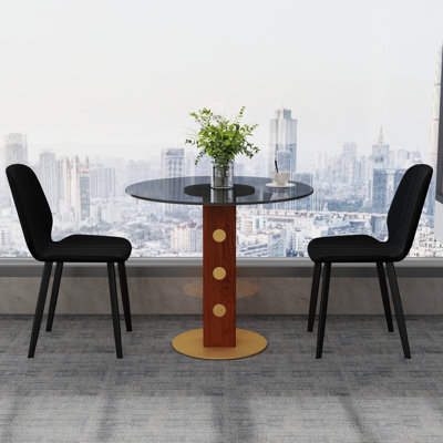 Table de conférence ronde 3 pièces et 2 chaises en similicuir
