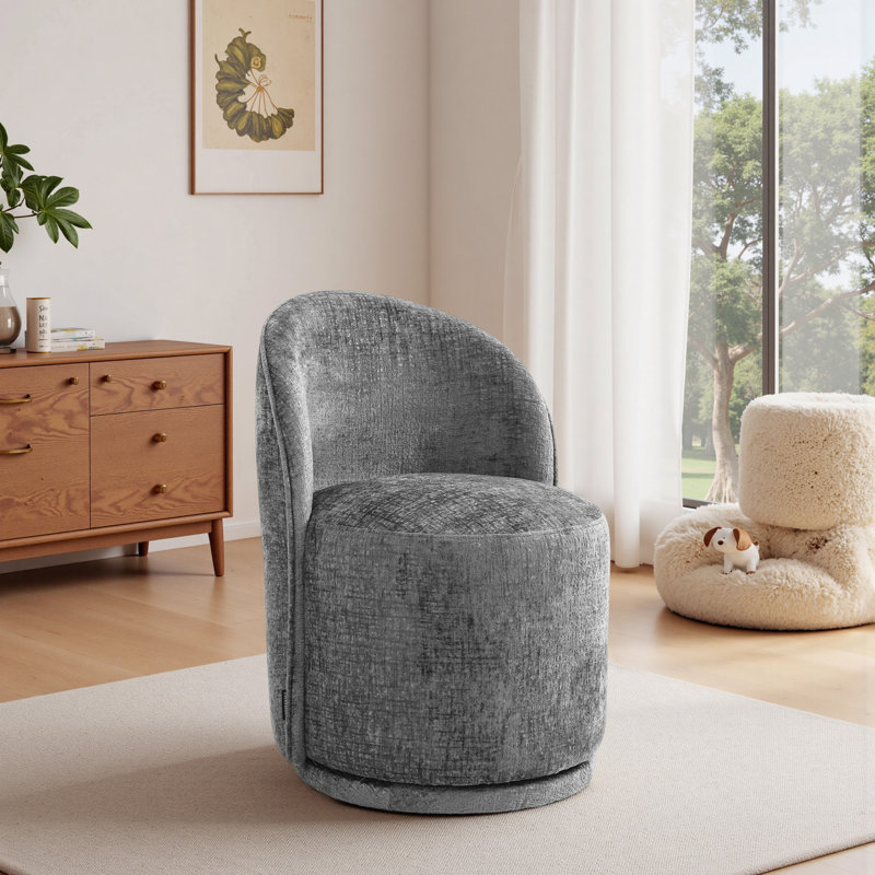 Upholstered Swivel Barrel Chair, Grey Chenille