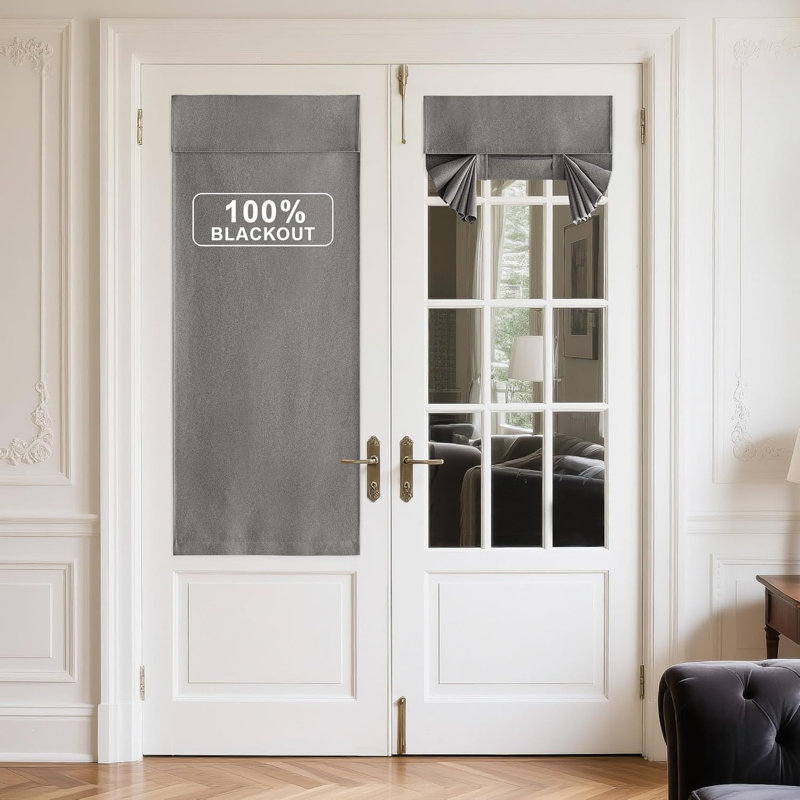  100% Linen Blackout French Door Curtains, Farmhouse Privacy Door Window Covering, Room Darkening Blinds Thermal Insulated Shades for Bedroom, 1 Panel