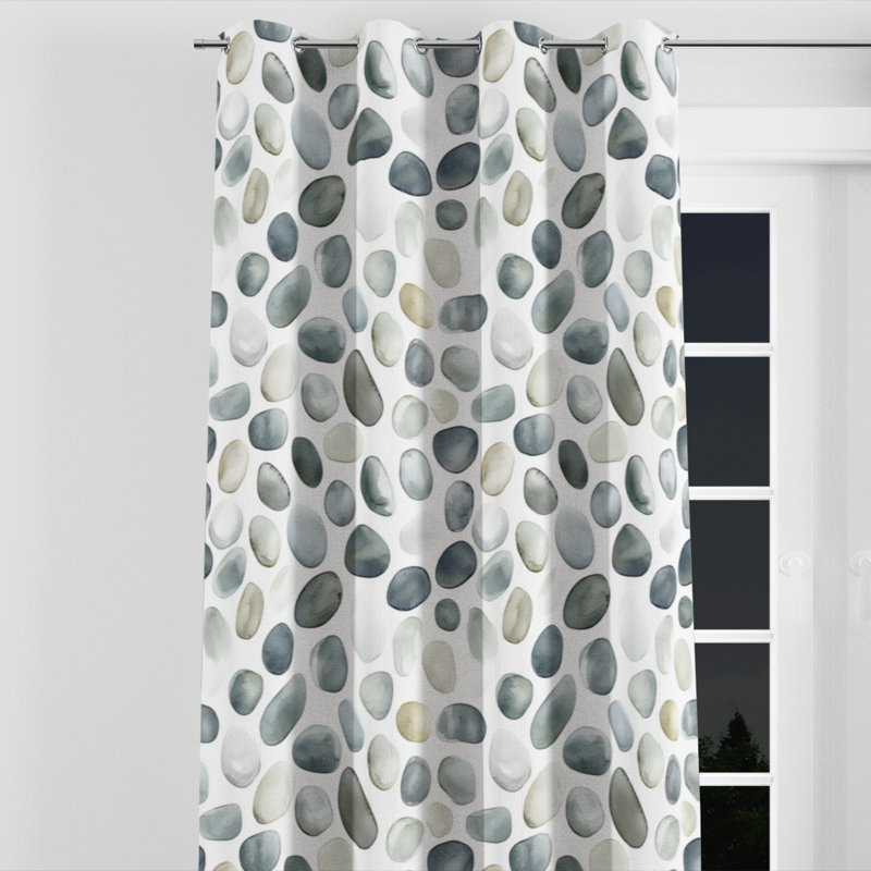 Coastal Room Darkening Curtains - Grey Stone Pebble Soft Grommet Curtain - 1 Panel, 52" W x 84" L, Silver Grommets