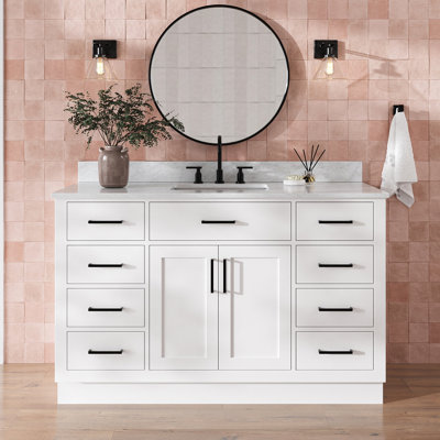 Jameal 54'' Solid Wood Single Bathroom Vanity with 0.75'' Carrara Marble Top Sink
