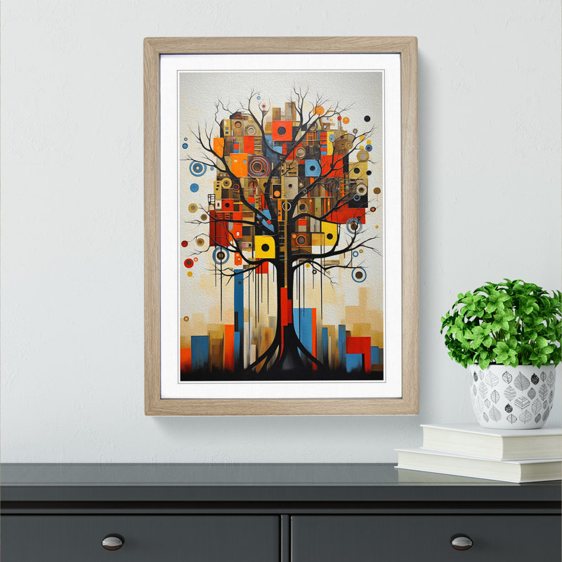Oak Tree Constructivism - Single Picture Frame Print on Wood, Oak, 34cm H x 25cm W x 2cm D