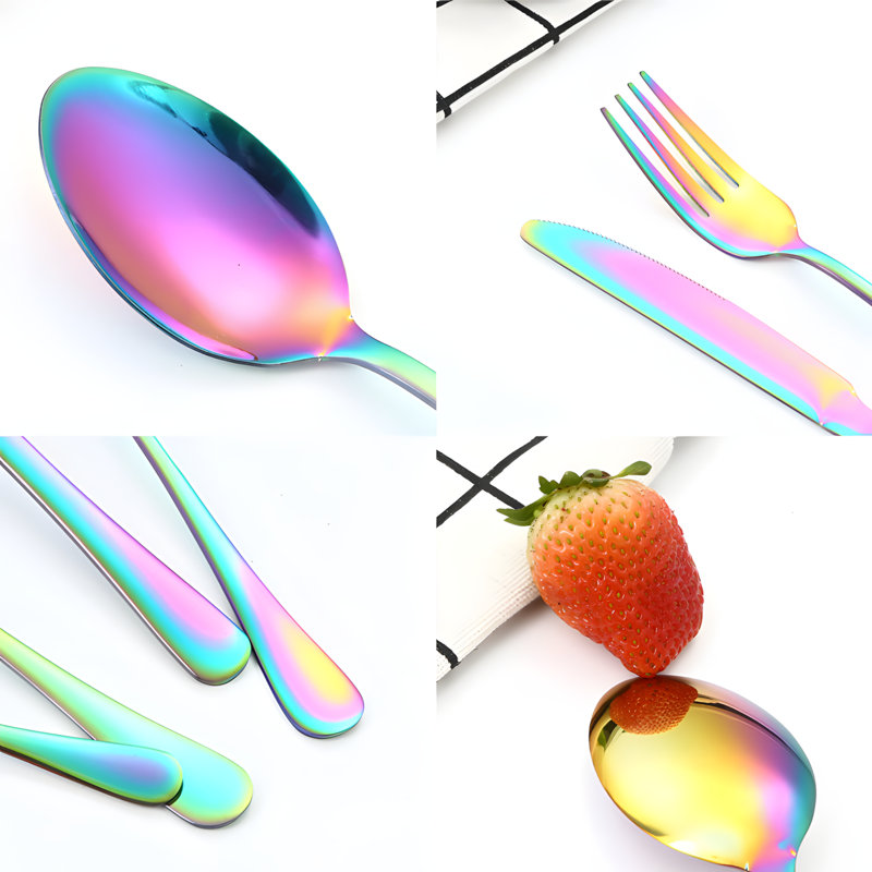 Ensemble de couverts 24 pièces en acier inoxydable avec finition plaquée or, vaisselle élégante pour les repas et les cadeaux