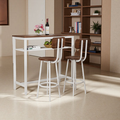 Dining Table Set With 2 Stools,3 Piece Counter Height For Kitchen, Living Room, Small Apartment Breakfast Table