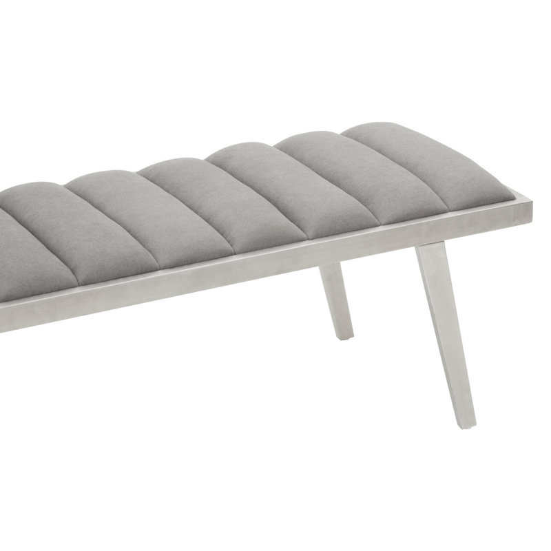 Carina Velvet Upholstered Bench, Grey/Brushed Silver