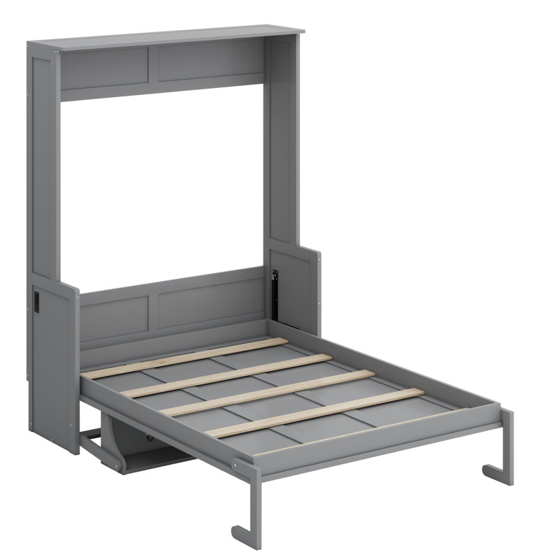 Lit escamotable avec bureau, lumières DEL et station de charge USB, Gris