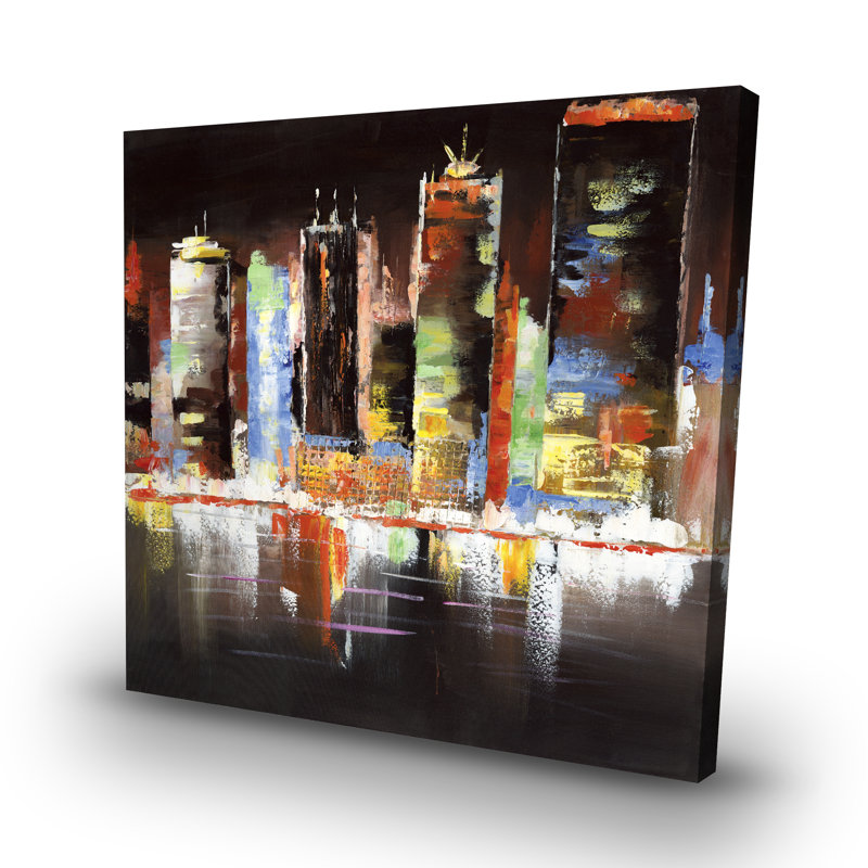 Cityscape by night - 32"x32" art on canvas