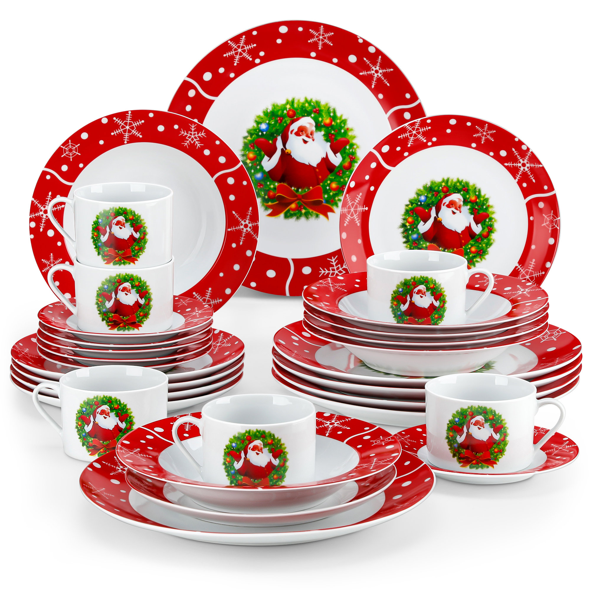 MALACASA 30 Piece Porcelain Christmas Dinnerware Set For Christmas ...