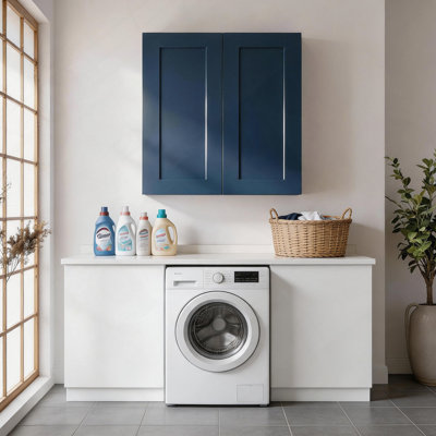 33" Navy Blue Shaker Wall Cabinet Solid Wood with 2 Adjustable Shelves Ready-to-Assemble for Kitchen, Bathroom, Laundry, and Garage Storage (33"W×12"D×36"H)