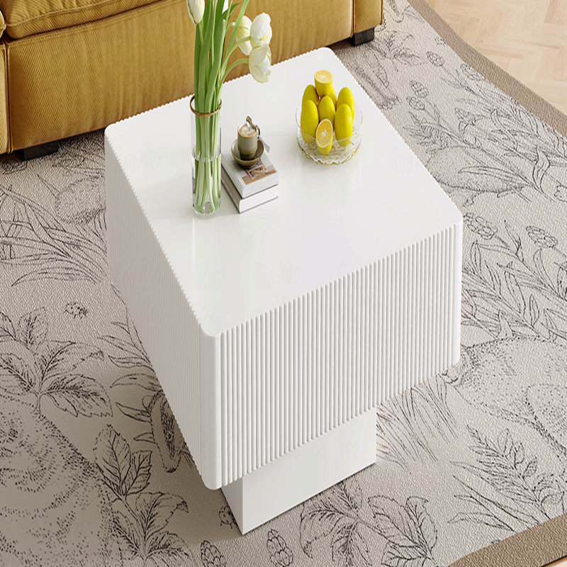 31,6 po 7,1 po d'épaisseur, table basse carrée, cannelée, moderne, table de bout à tambour, base minimaliste et robuste