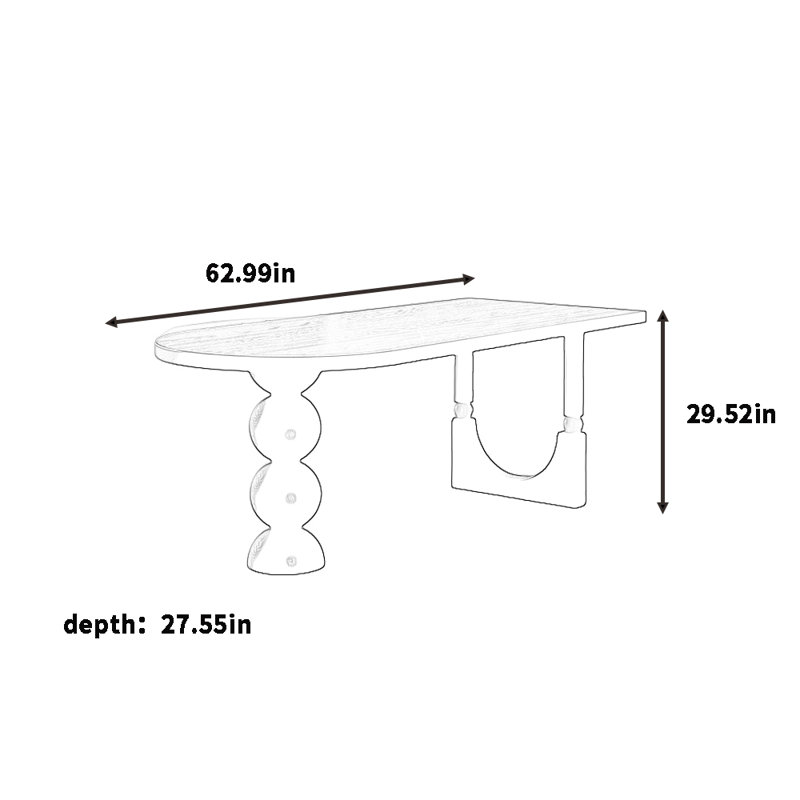 Retro solid wood dining table - sturdy table legs, 29.52"H x 62.99"L x 27.55"W