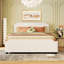 Lit tapissier avec tête de lit et 4 tiroirs. Grand, velours beige. Pas de sommier tapissier. Matériaux de construction solides. Maximisez votre espace de rangement. L 85,4 po x l 64 po x H 39 po. Instructions d'assemblage faciles