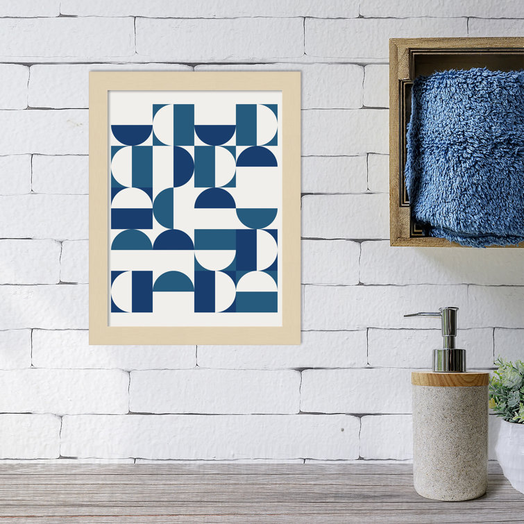 Bauhaus Inspired Geometric Print 1 in Blue and Teal by The Creative Bunch Studio Framed Art Print AllModern Frame Color: White, Size: 13 H x 10 W x