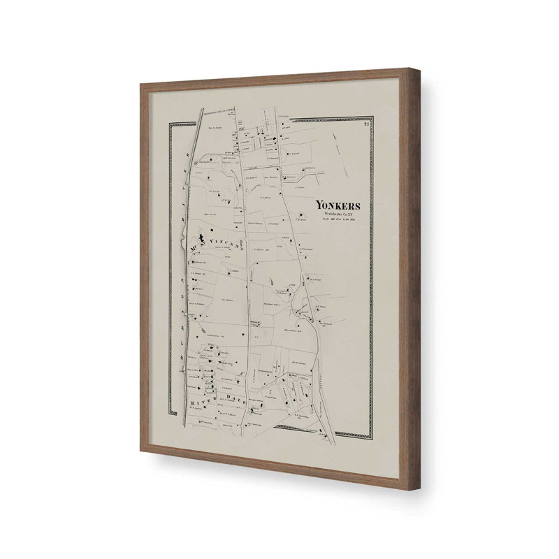 «Yonkers Vintage Map» par Deny Designs, reproduction d'art, Brun, 48 po x 36 po, Impression encadrée