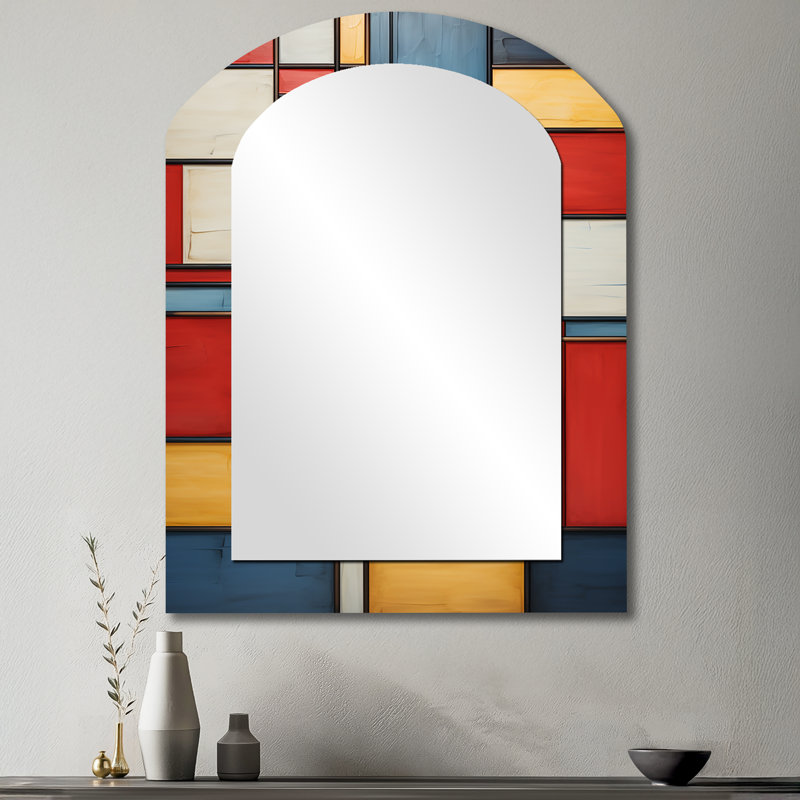 Geometric Abstraction Composition II - Geometric Irregular Shape Unique Mirror, Modern Asymmetrical Large Wall Mirror, Printed Metal Art