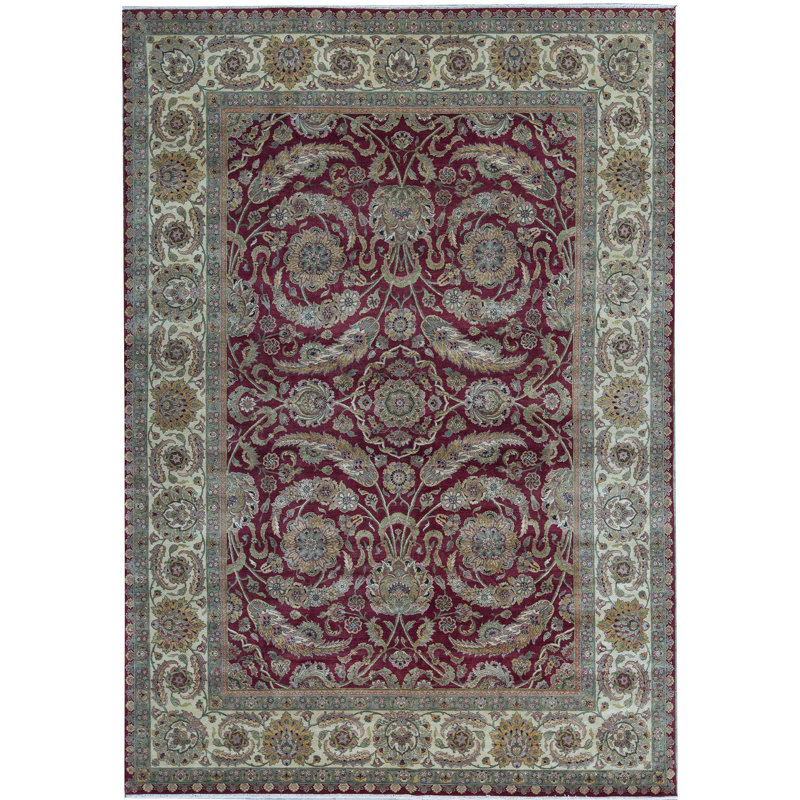 Tapis rouge et or de haute qualité noué à la main
