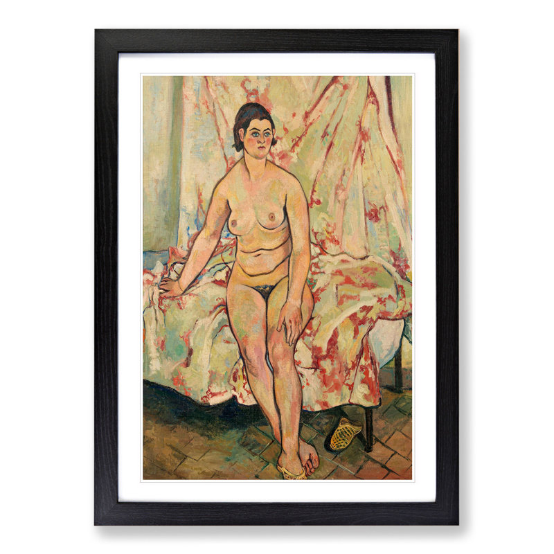 Nude Sitting on the Bed by Suzanne Valadon - Framed Print, 36cm H x 27cm W x 2cm D, Black Framed