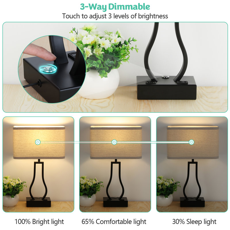 Touch Control Table Lamps Set Of 2, 3-way Dimmable Bedside Nightstand Lamps With Dual Usb Ports And 2-prong Ac Outlet For Bedroom Living Room Dorm Office, Bulbs Included