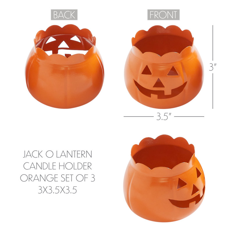 Ensemble de 3 porte-bougies Jack-O-Lantern - 3 x 3,5 x 3,5, Orange