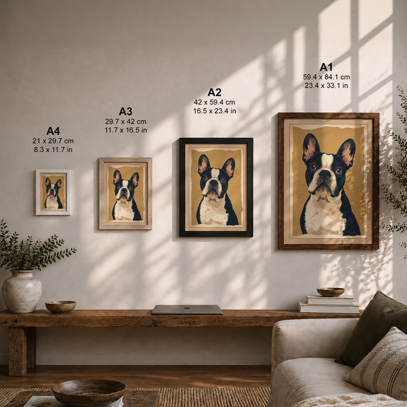 Bold Boston Terrier Modern - Framed Print, A1 - 84.1 x 59.4 cm, Oak