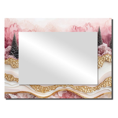 Forest Landscape Of Rose Gemstones River I - Landscapes Wall Mirror Art - Printed On Metal