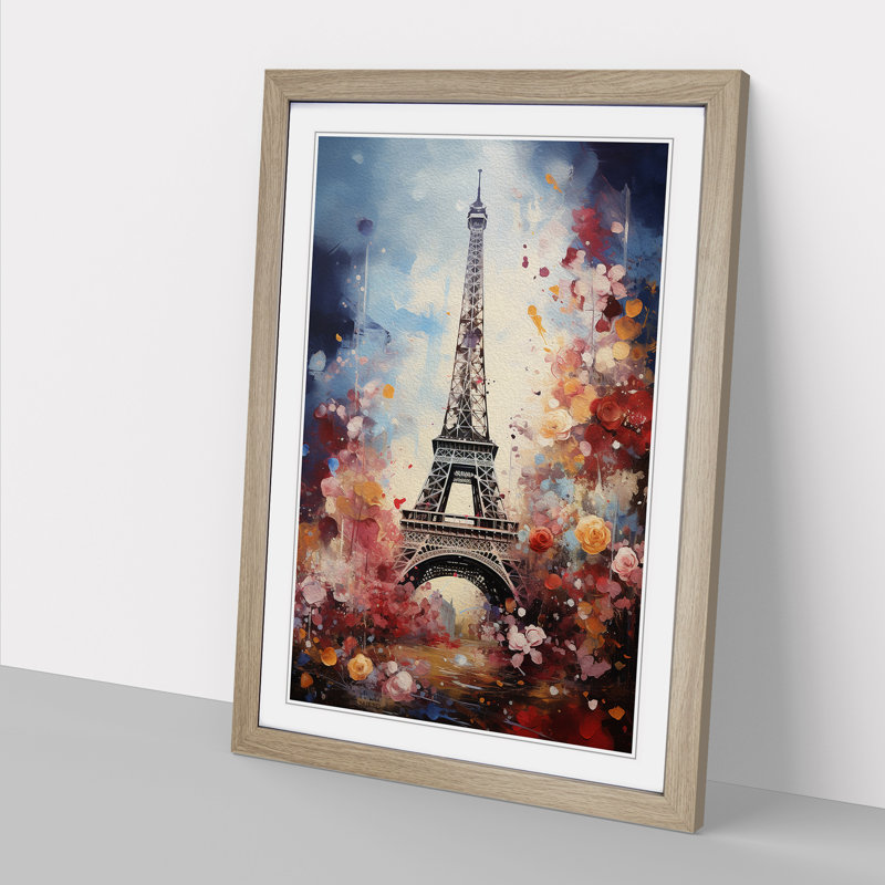 Eiffel Tower Baroque - Single Picture Frame Print on Wood, Oak Framed, 64cm H x 46cm W