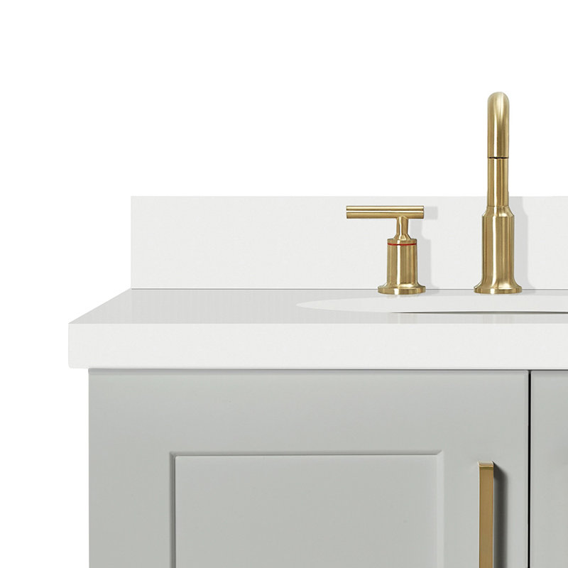 31 IN.  Single Bathroom Vanity, Gray, Oval, White Quartz
