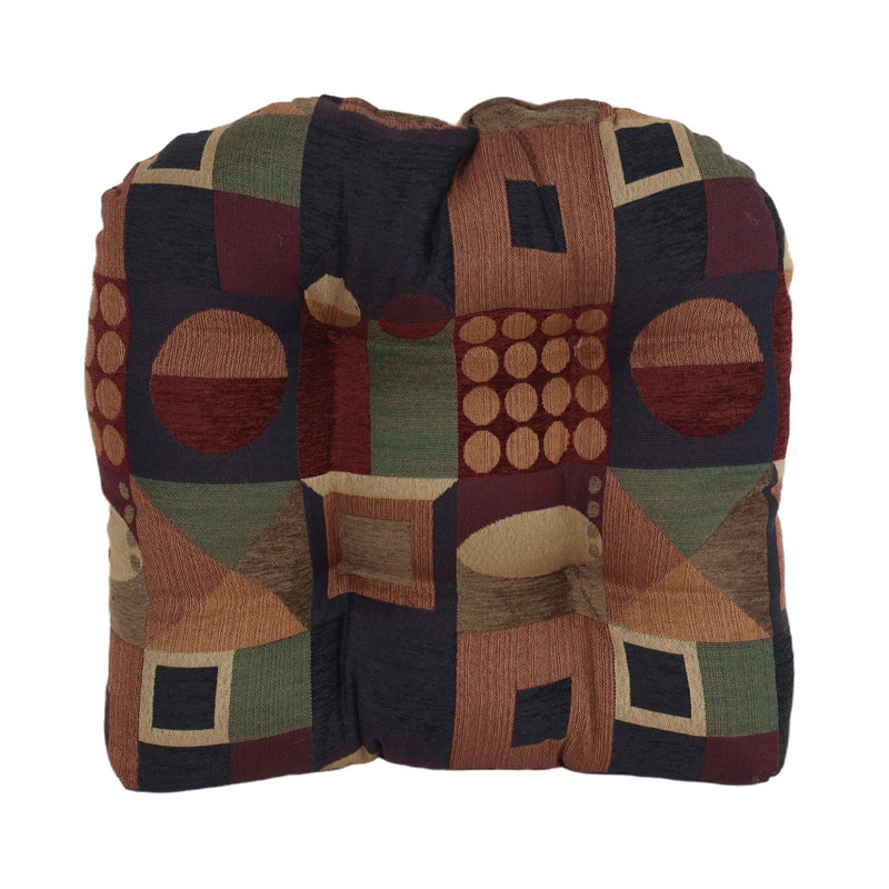19-Inch Rounded Back Jacquard Chenille Chair Cushion, Multi-Colored Geometric